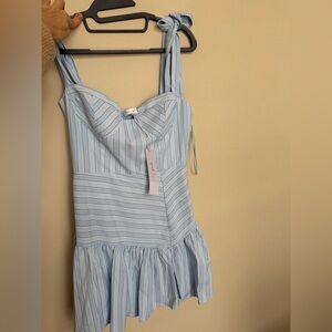 Elegant Light Blue Striped Mini Dress